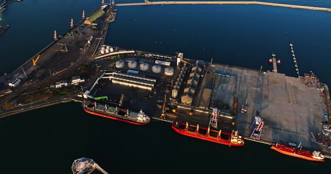 Large Vessels Unloading On Cargo Dock Sios Transportation Storage Black Sea Coast