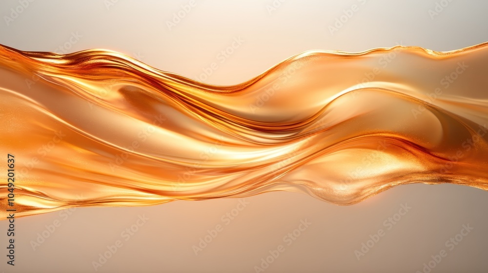 Poster abstract image showing fluid, flowing swirls of amber colored liquid, creating an artistic represent
