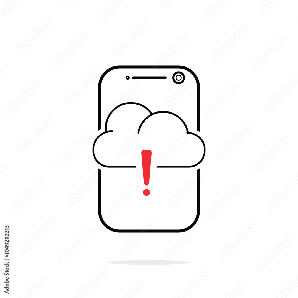 Fototapete data issue or cloud error icon with thin line phone. simple trend modern graphic disconnection logotype design web element isolated on white background. concept of broken communication with database
