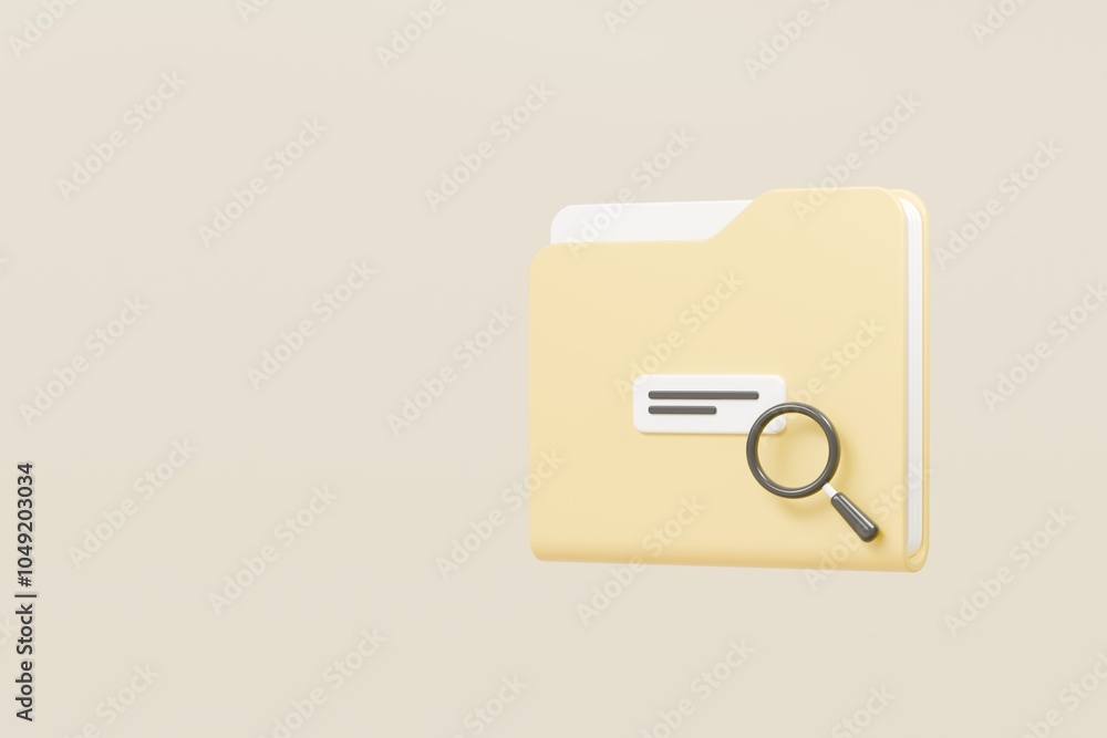 Poster 3d file folder with magnifying glass icon. minimal magnifying glass and folder with files icon isola