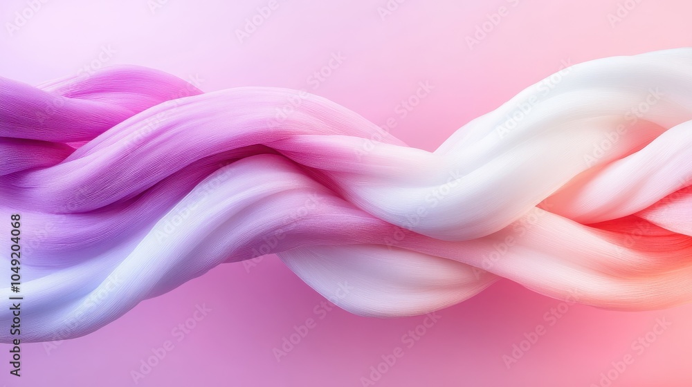 Poster an array of vibrant twisted fibers showcases pink and white colors, smoothly transitioning from soft