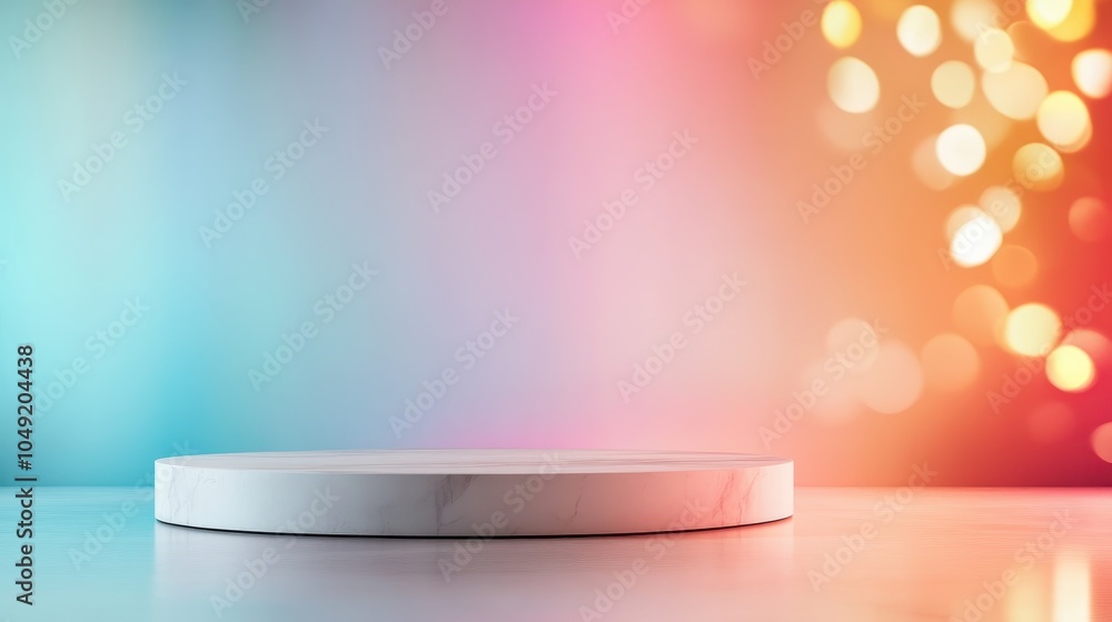 Poster a visually enchanting display of colorful bokeh lights forms a vibrant backdrop to an empty, round p
