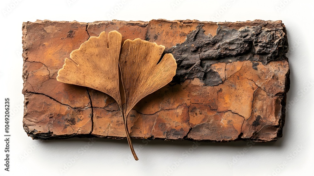 Poster delicate and intricate fossilized leaf from the ancient ginkgo tree carefully preserved on a clean a