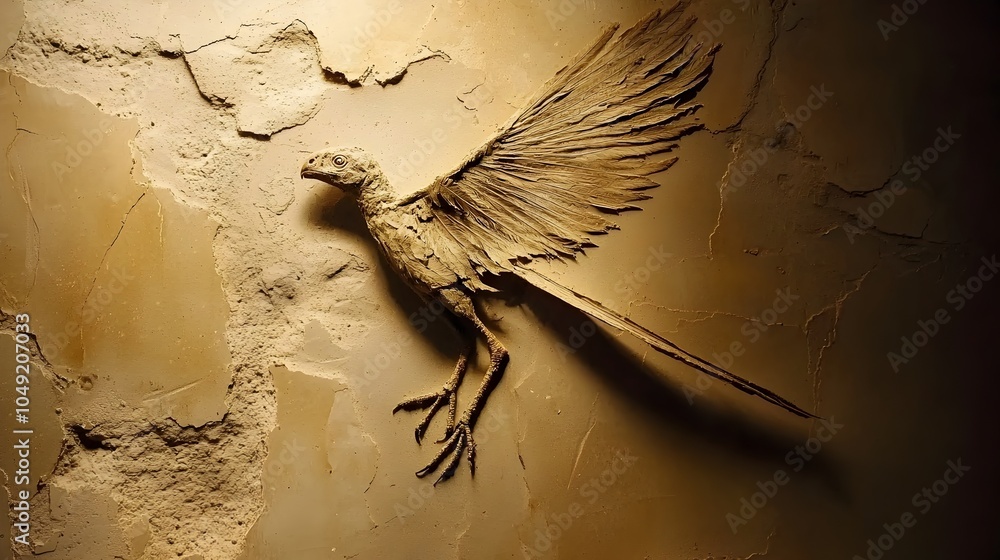 Poster detailed archaeopteryx fossil specimen showcasing distinct feather imprints from the jurassic period
