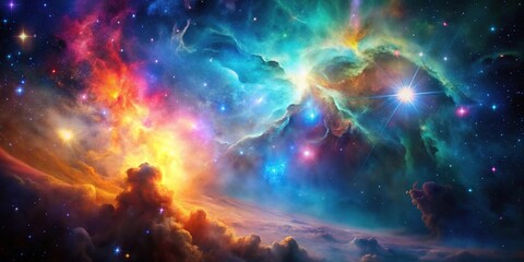 Fototapeta premium Vibrant nebula with colorful gas clouds and stars in a galaxy backdrop, planetary system, starry sky, cosmic art, astronomical wonder