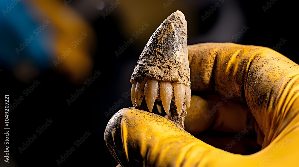 Poster detailed close up capture of an carcharodontosaurus tooth fossil revealing the prehistoric might and