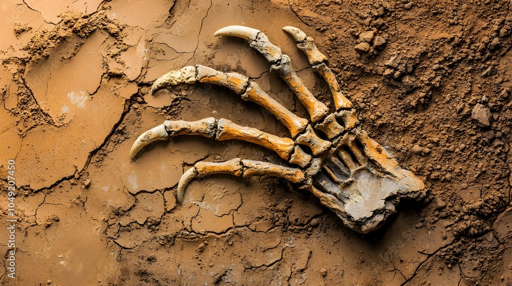 Poster detailed close up view of a preserved velociraptor claw fossil showcasing the intricate textures and