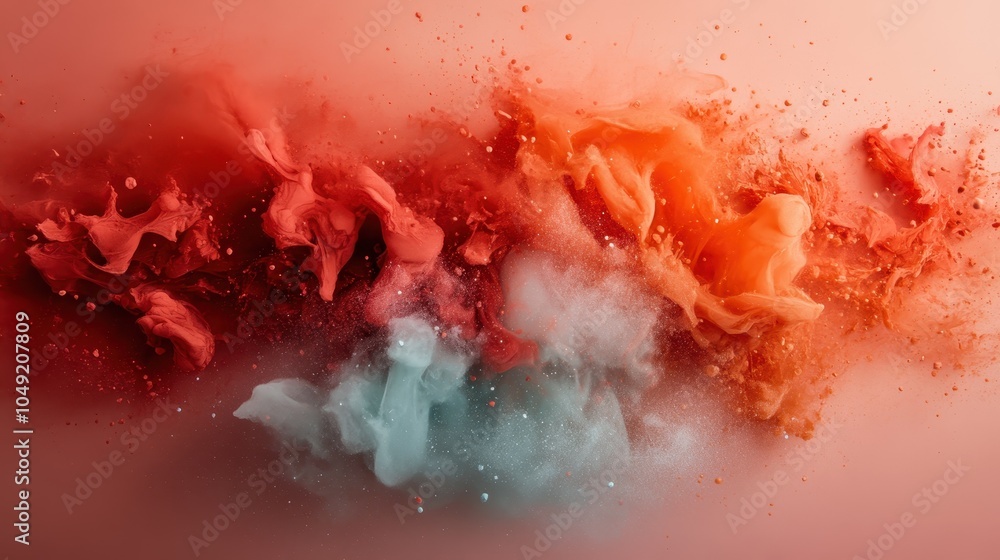 Poster a dynamic explosion of red and blue powders creates a vivid abstract artwork against a soft gradient
