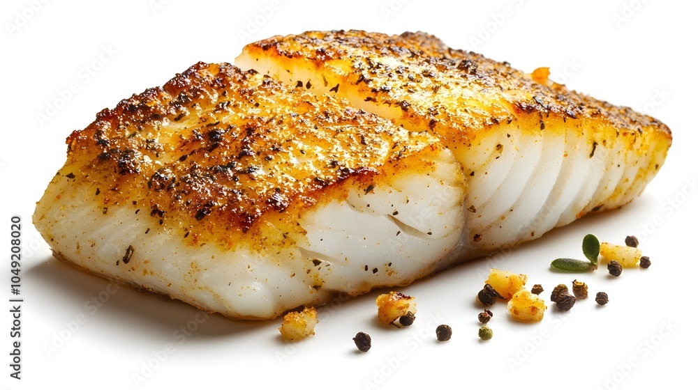 Poster a close up detailed cross section view showcasing the rich textured surface of a black cod fillet th
