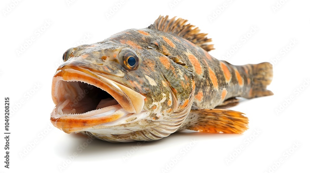 Poster a grouper fish lying flat with a slightly opened mouth in the underwater marine ecosystem revealing 