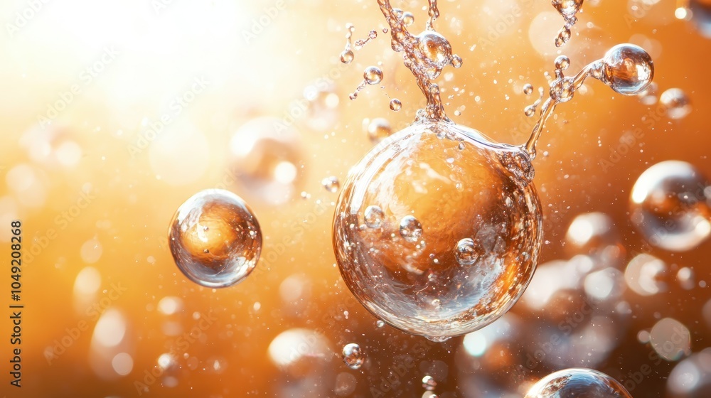 Aufkleber a stunning array of bubbles gracefully float in golden light, creating an abstract impressionistic s