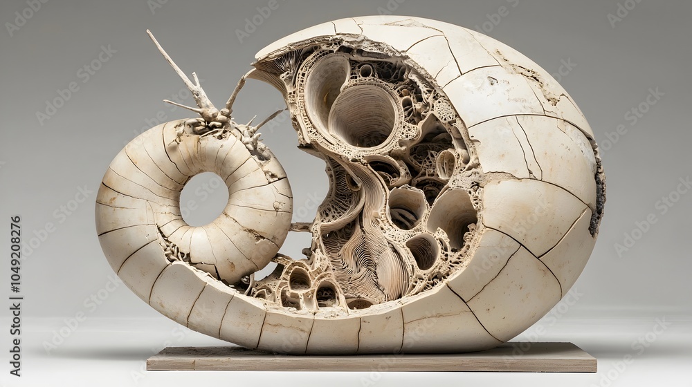 Poster Detailed Fossil of an Ancient Nautilus Shell Revealing the Intricate Internal Chamber Structure and Symmetry of this Extinct Cephalopod Mollusk