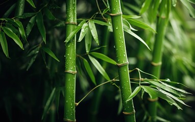 Fototapeta premium Close-up of bamboo tree in tropical rainforest. Green nature background.