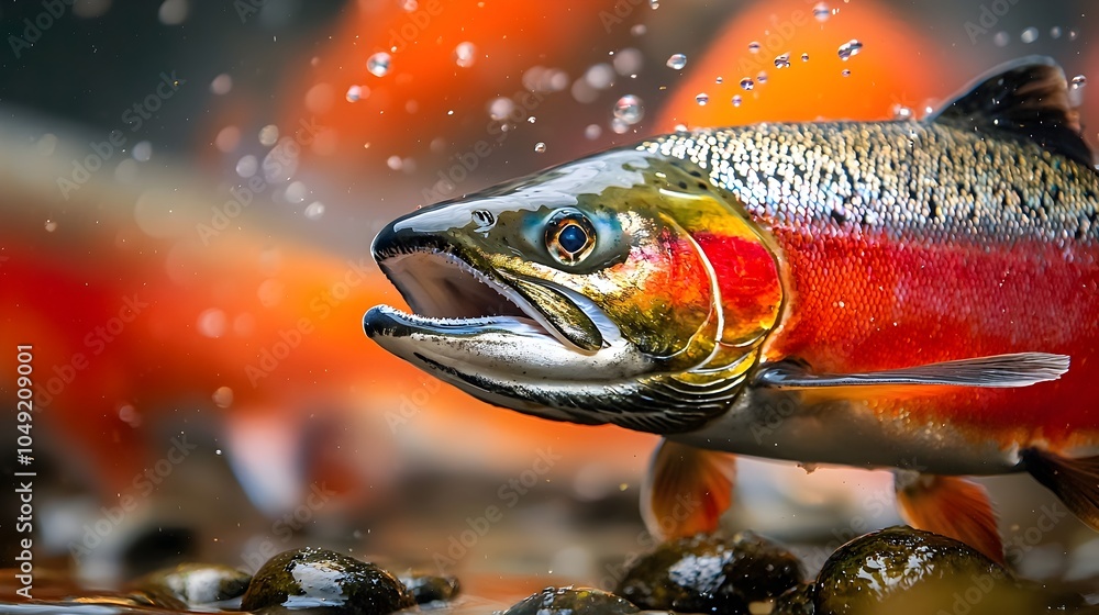 Poster alluring display of a alaskan king salmon fillet showcasing its vivid hues and natural textures at a