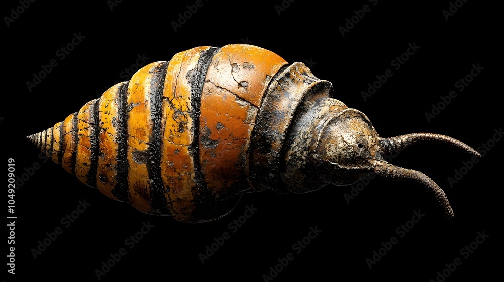 Aufkleber detailed and close up view of an ancient gastropod fossil featuring a beautifully spiraled shell
