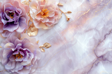 Elegant pastel flowers on marble marble-textured background