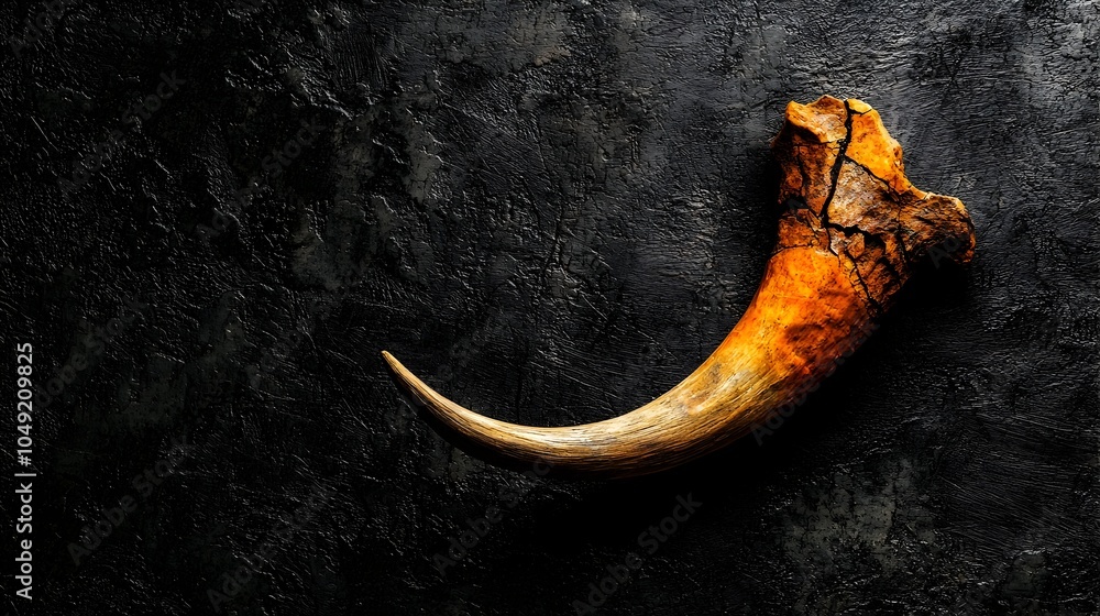 Poster detailed close up view of a fossil woolly rhinoceros horn resting on a dark neutral background this 