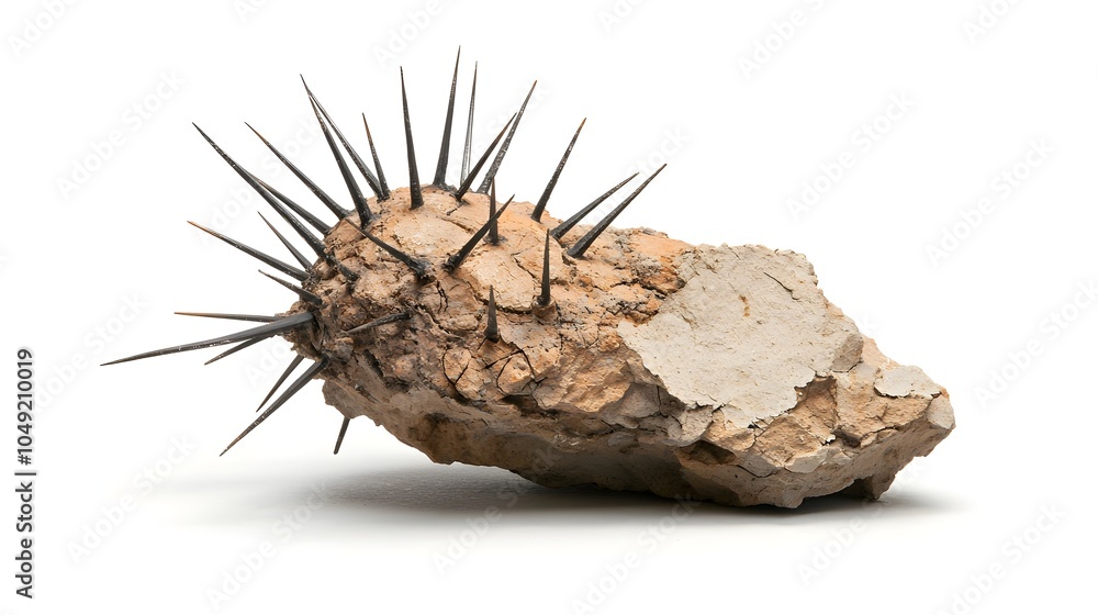 Poster Detailed close up view of a fossilized sea urchin specimen with slightly eroded spikes displaying the intricate natural patterns and textures preserved from millions of years ago