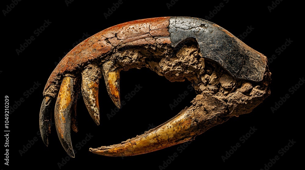 Poster Detailed close up view of a well preserved theropod dinosaur claw fossil specimen showcasing the intricate features and textures of this ancient paleontological artifact