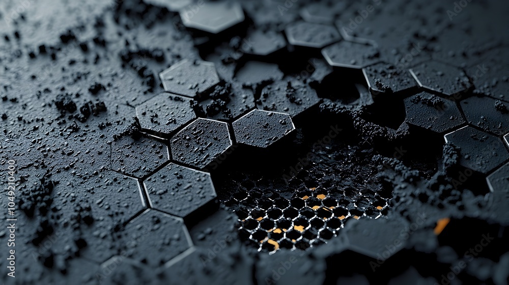 Poster detailed close up view of an intricate graphene sheet with a hexagonal honeycomb molecular structure