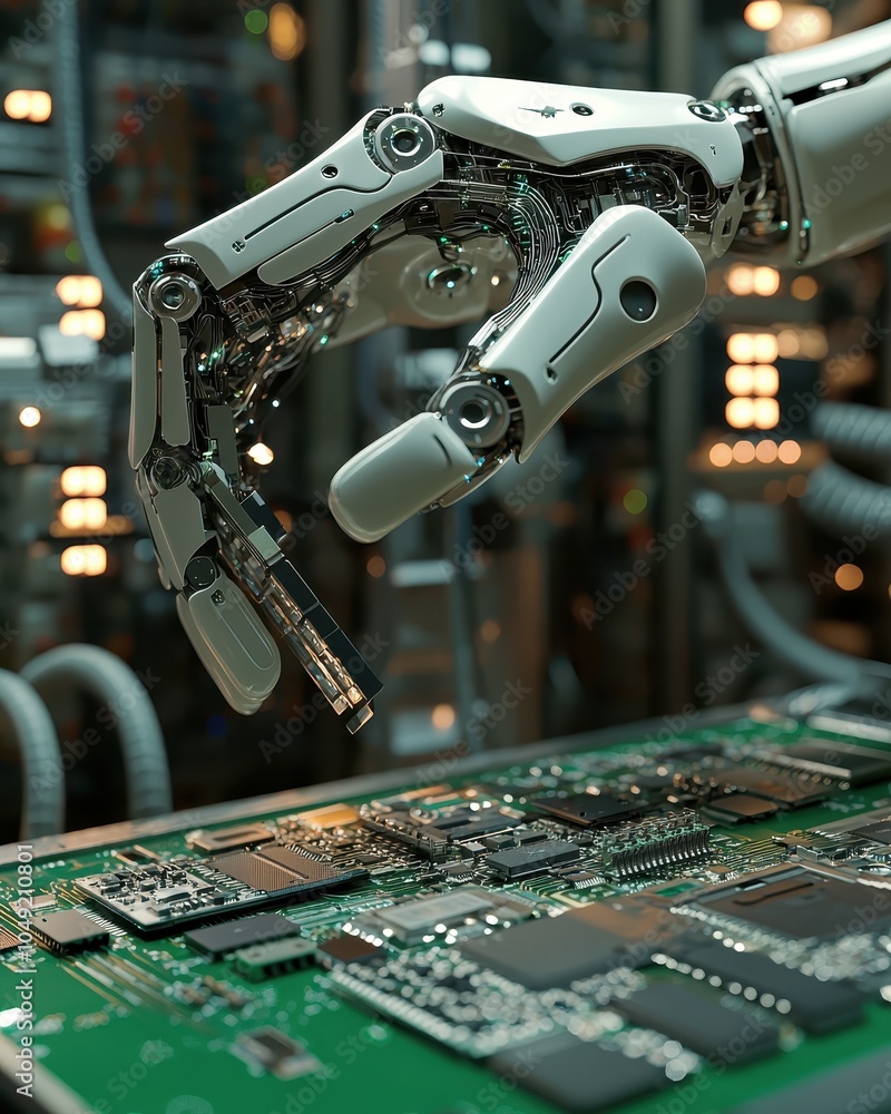 Aufkleber robotic arm assembling circuit board in 4d environment