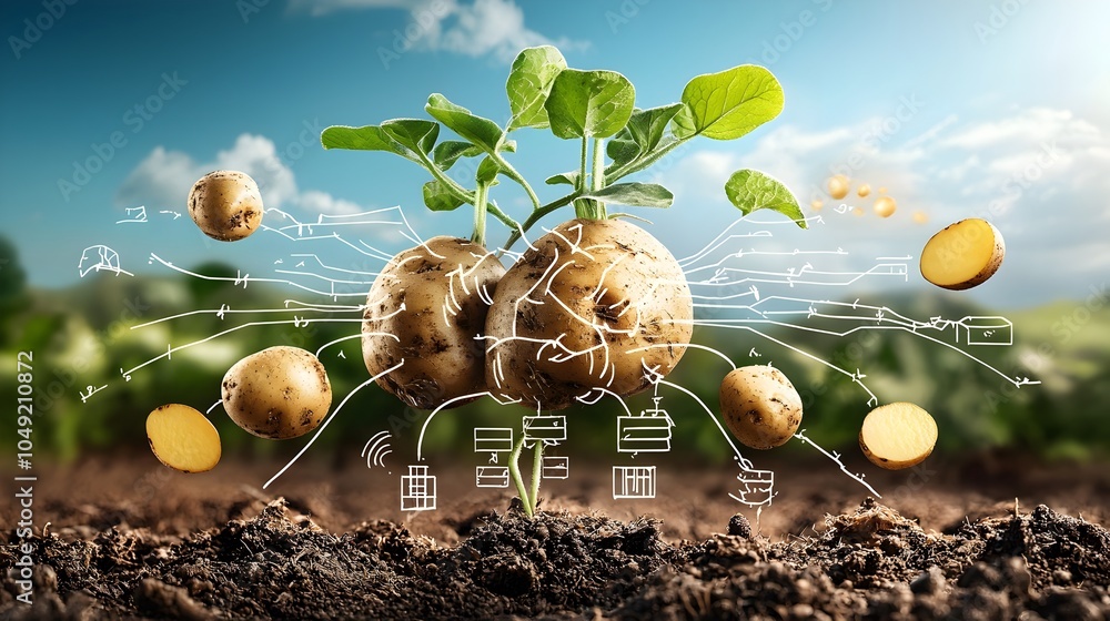 Aufkleber detailed diagram illustrating the complete life cycle of a potato plant from the initial seed planti