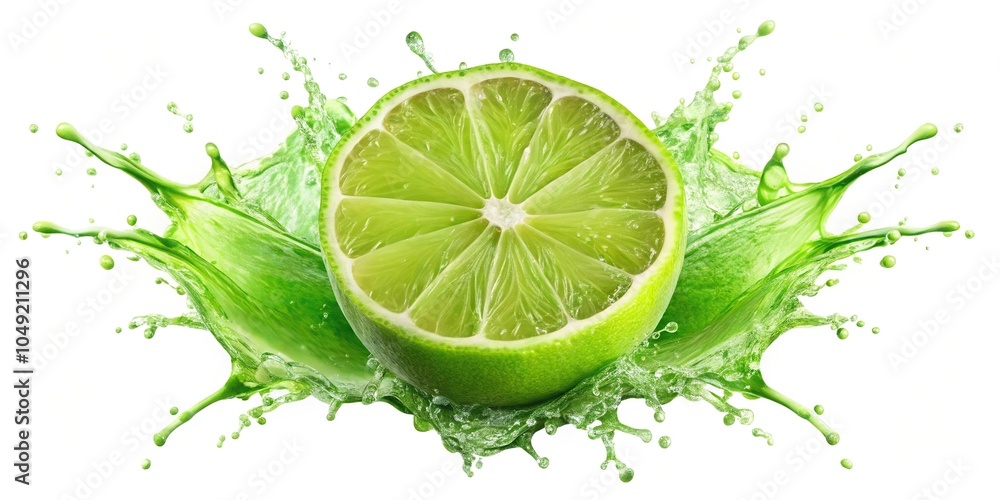 Poster refreshing green lime splashed with juice