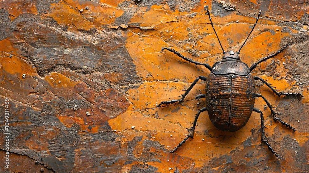 Aufkleber detailed fossil of a primitive ancient insect preserved in a shale rock formation showcasing the nat