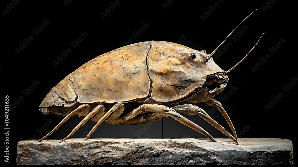 Poster detailed fossil specimen of an ancient prehistoric horseshoe crab with its intricate exoskeleton and