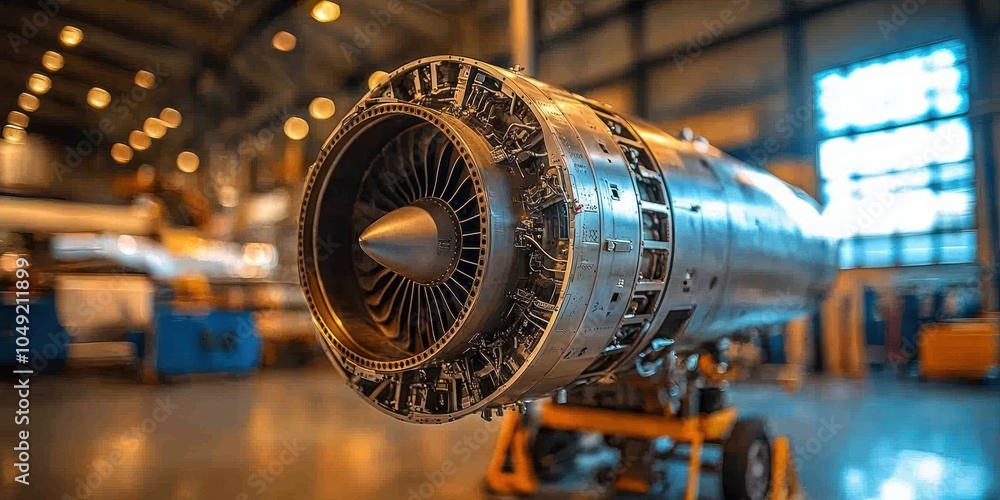 Poster close-up of a jet engine with a blurred background