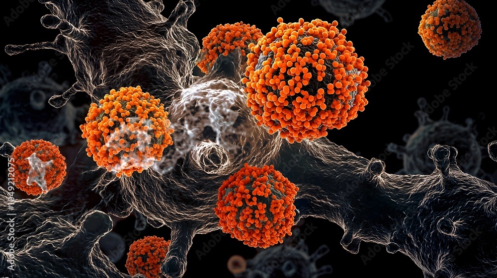 Poster detailed microscopic showcasing the intricate structure and composition of influenza virus particles