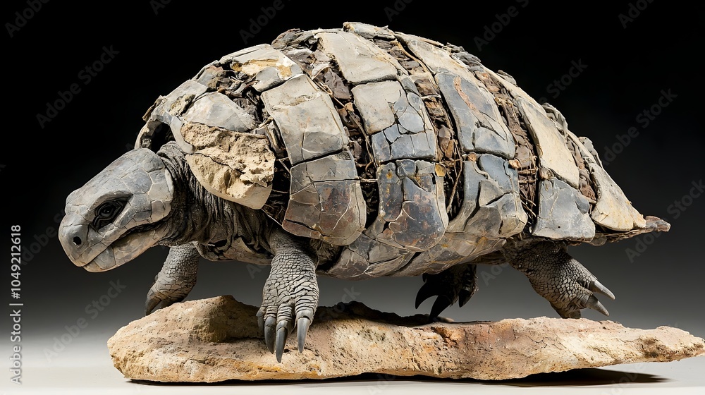 Poster detailed section of a glyptodon fossil armor shell displayed in a natural history museum exhibit hig