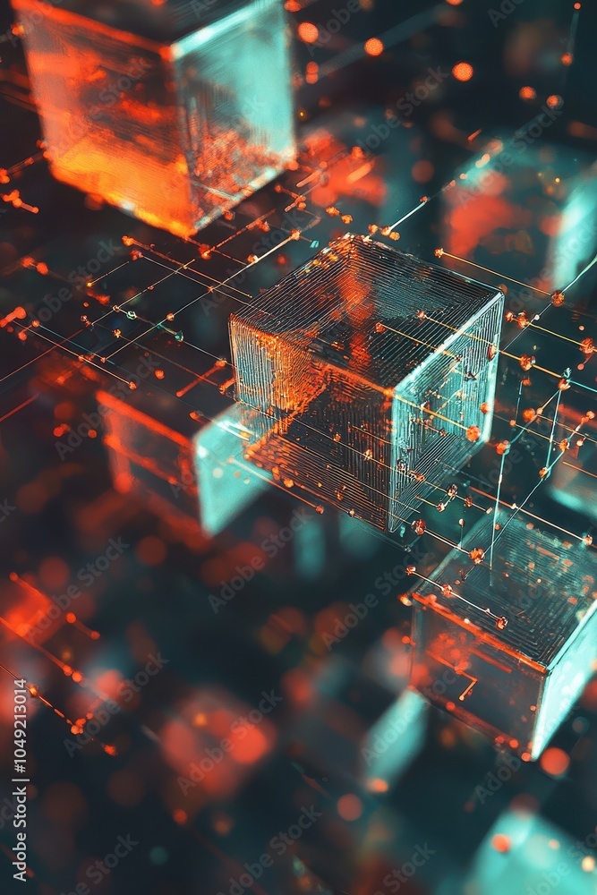Poster futuristic blockchain technology concept in abstract design