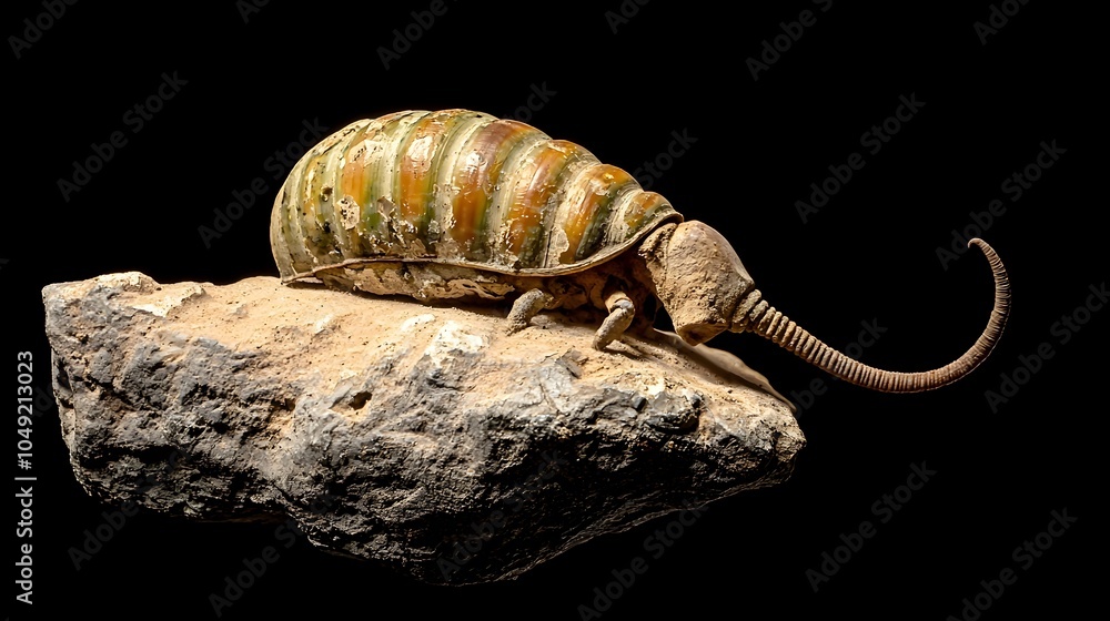 Poster Detailed view of a well preserved baculite fossil an extinct marine creature with a unique straight shell displayed against a neutral and uniform surface for scientific study and educational purposes