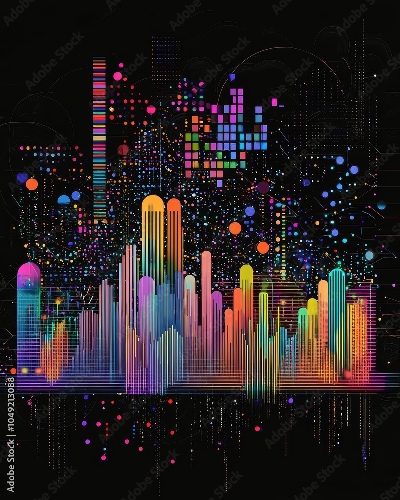 Poster colorful abstract data visualization with graphs