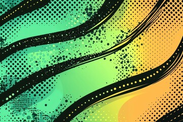 Obraz premium Abstract Green and Orange Gradient with Black Swirls and Dots