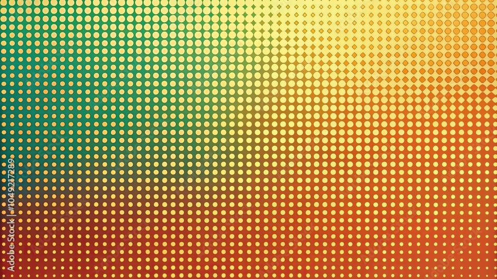 Poster high-resolution image of a halftone texture with varying dot sizes and colors, creating a subtle vis