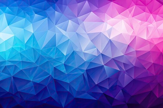 High angle blue purple pink gradient abstract polygon triangle background grain