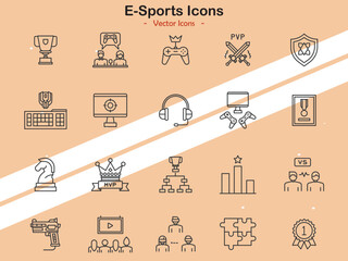 Icons related to e-sports gaming and competitive online tournaments