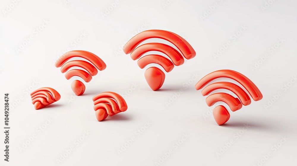 Poster stylized wifi logos in varying sizes set against a simple background generative ai