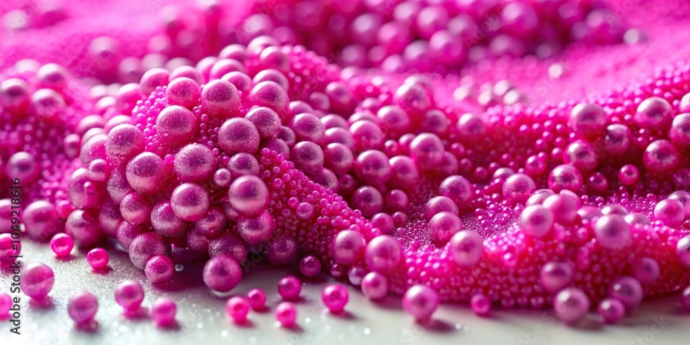 Poster fuzzy and textured fuchsia-colored slime with scattered beads inside, scatter, fuzzy