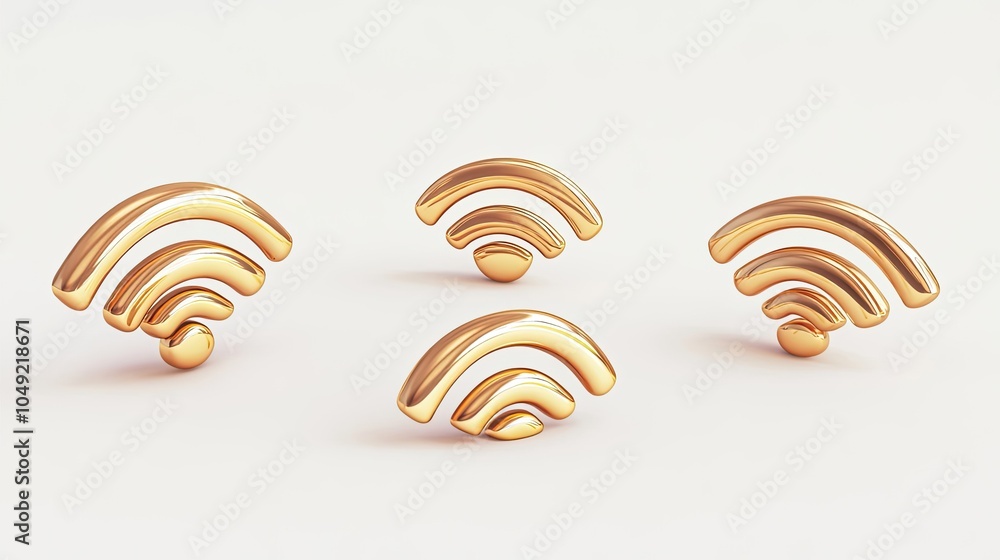 Poster stylized golden wifi logos displayed on a neutral background generative ai