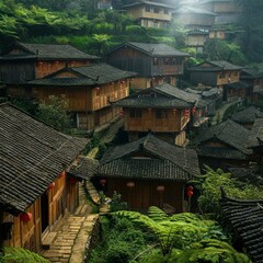 Stunning Hillside Village with Wooden Houses