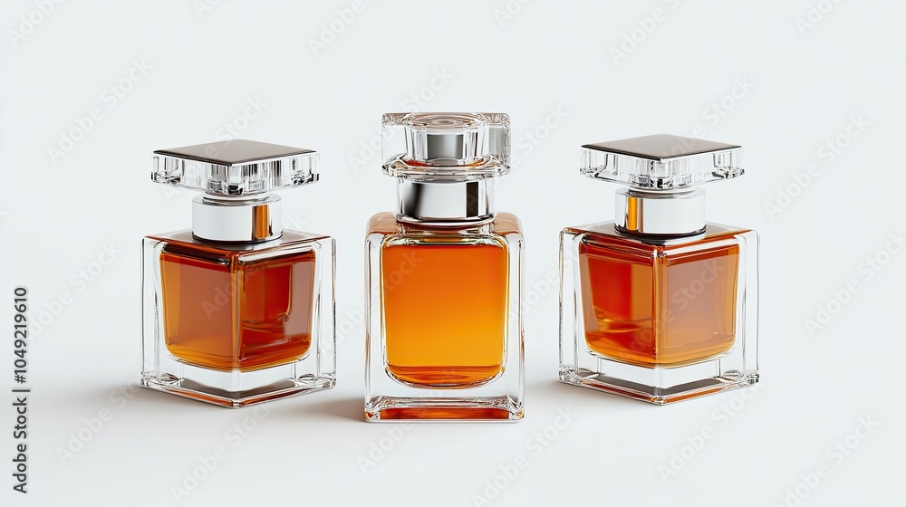 Poster elegant aftershave bottles arranged on a light background generative ai