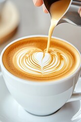 Crafting a Masterpiece: the Art of Latte Creation in a Cozy Cafe During Golden Hour