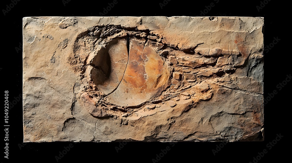 Poster fossilized dinosaur footprint displayed as a single preserved imprint from the prehistoric era showc