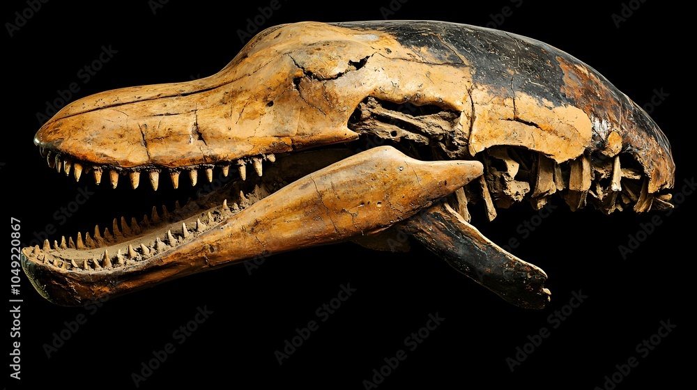 Poster fossilized skull of an extinct prehistoric whale discovered during a deep sea oceanic expedition rev