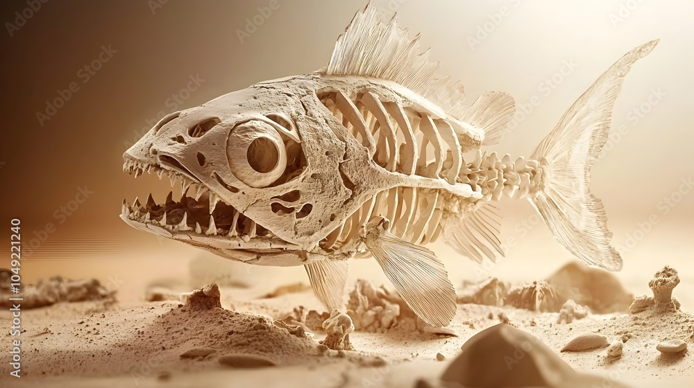 Poster Fossilized remains of an ancient fish species showcasing the intricate and well preserved bone structure and texture captured in this incredible prehistoric specimen