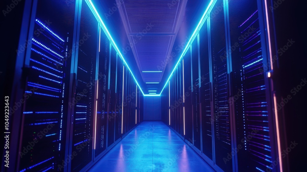 Aufkleber modern data center with rows of cool servers