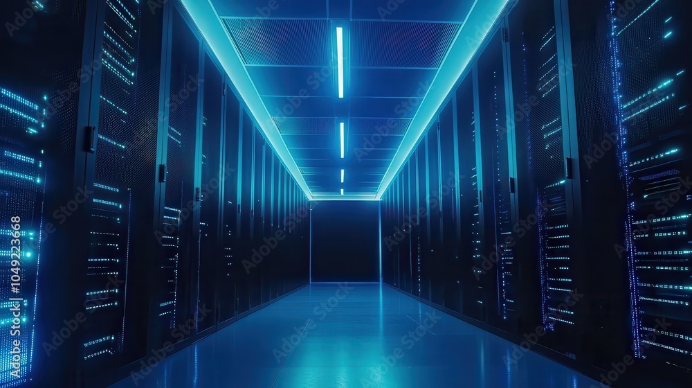 Aufkleber modern data center with rows of servers